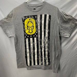 hc hardcore t shirt  Size L Gray With Flag And Logo Dog Tag.